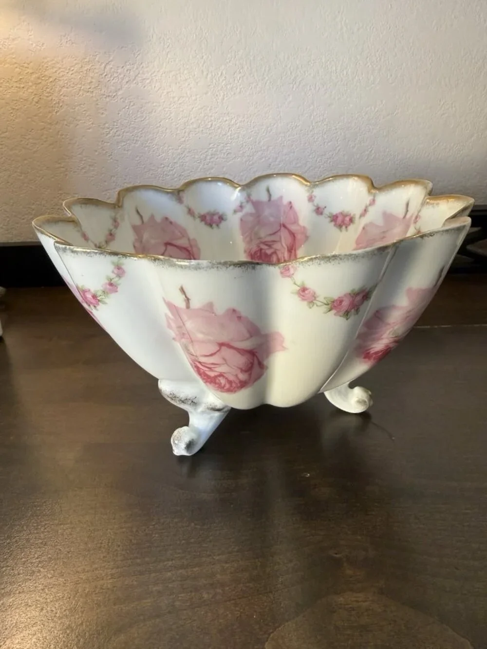 Antique c.1904-1924 Schwarzburg German Porcelain Footed Rose Bowl - Gold Trim